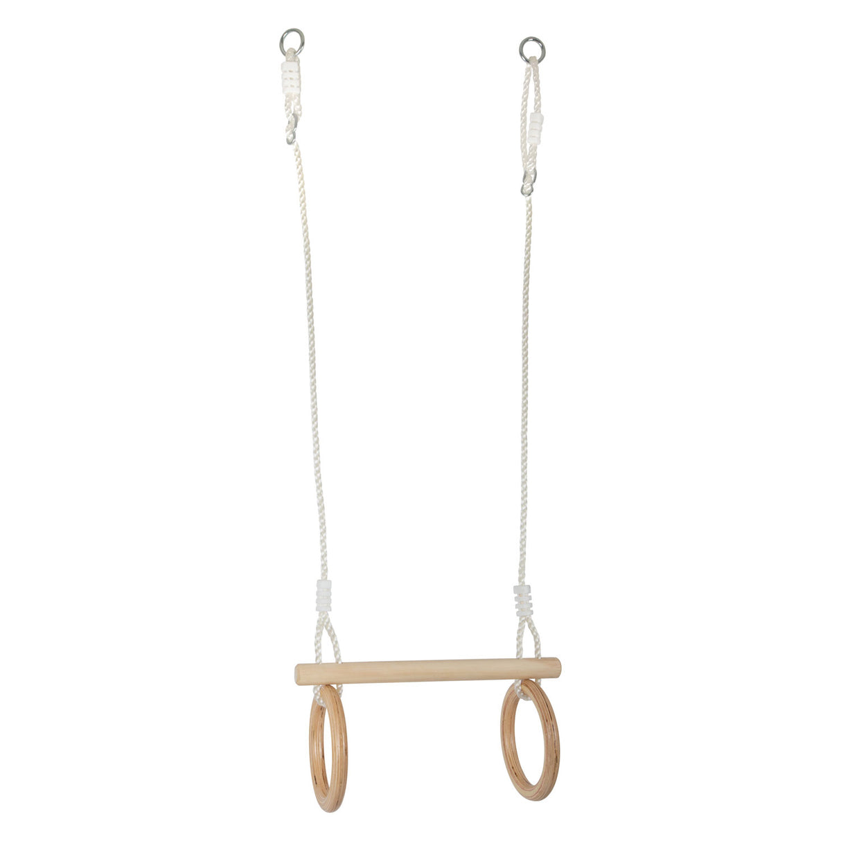 Small foot wooden trapeze with gymnastics rings, 100cm