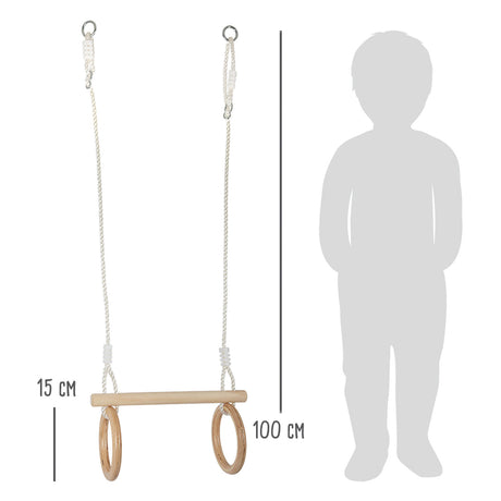 Petit pied - trapèze en bois avec anneaux de gymnastique, 100 cm