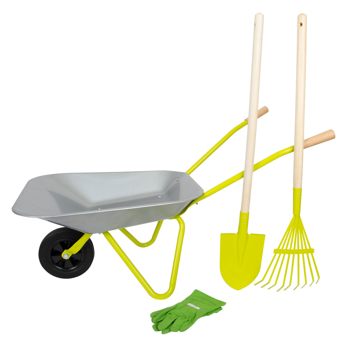 Petit pied - brouette métallique avec outils de jardin, 5dlg.