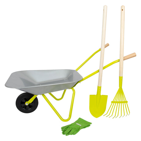 Petit pied - brouette métallique avec outils de jardin, 5dlg.