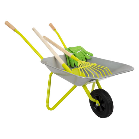 Petit pied - brouette métallique avec outils de jardin, 5dlg.