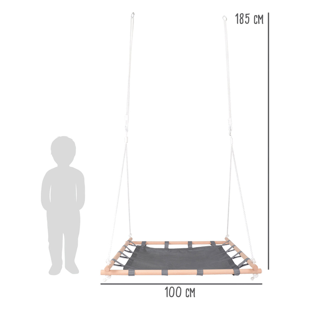 Kleng Fouss Nest schwéngt mat hëlze Frame, 100x100cm