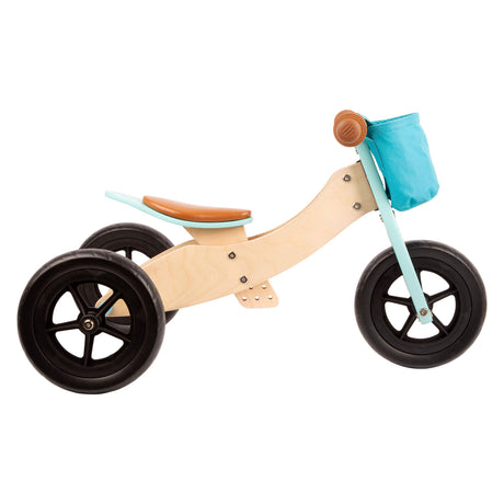 Small foot - tricycle et draisienne en bois 2en1 maxi turquoise
