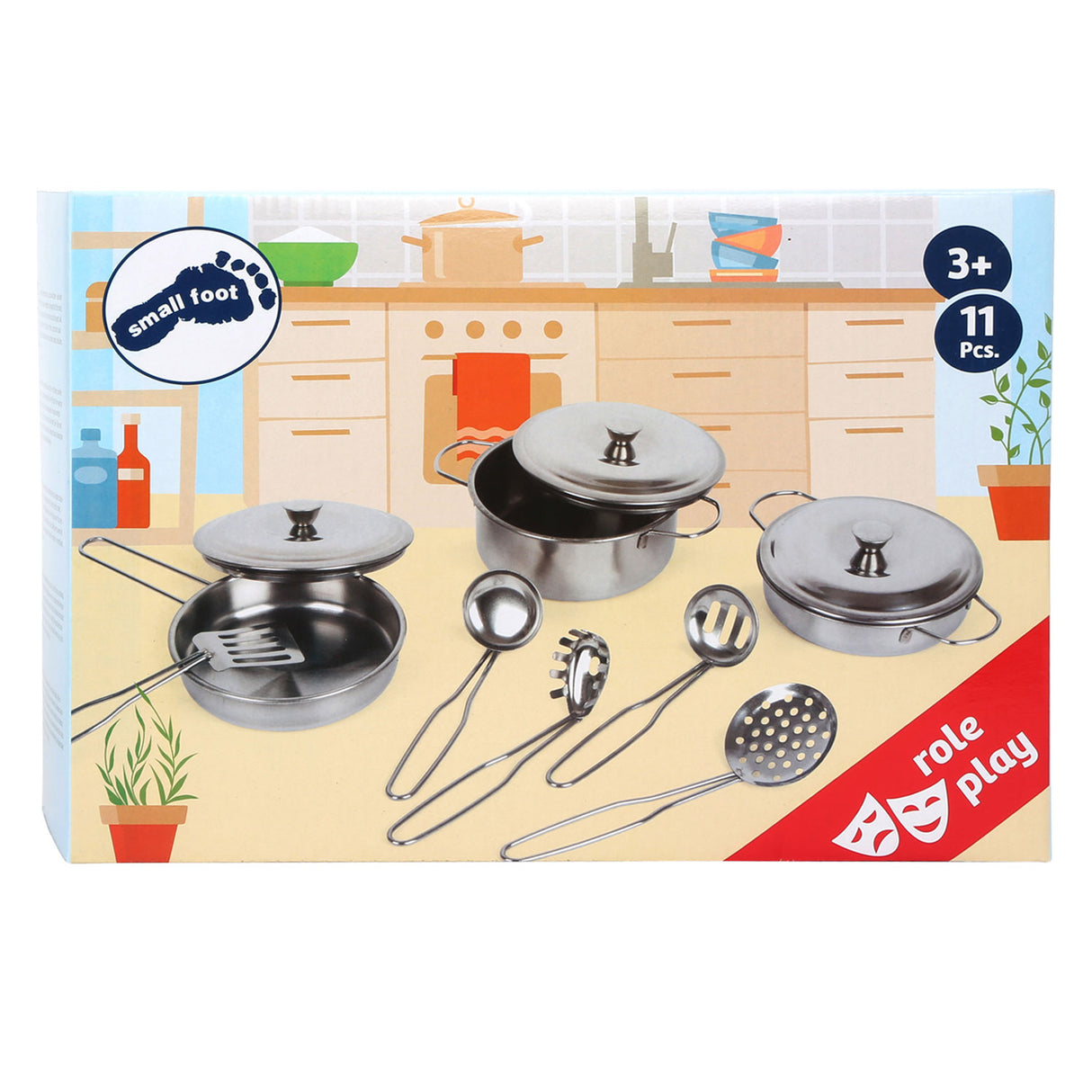 Kleine Fußmetallpfanne Set, 11dlg,