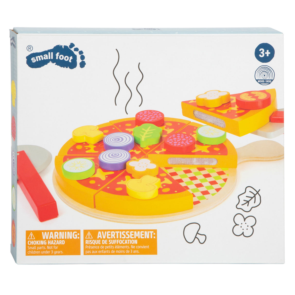 Small foot - set de pizza à découper et à jouer en bois, 21 pièces.