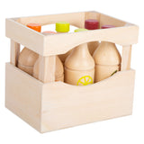 Petite caisse en bois avec bouteilles, 7dlg.