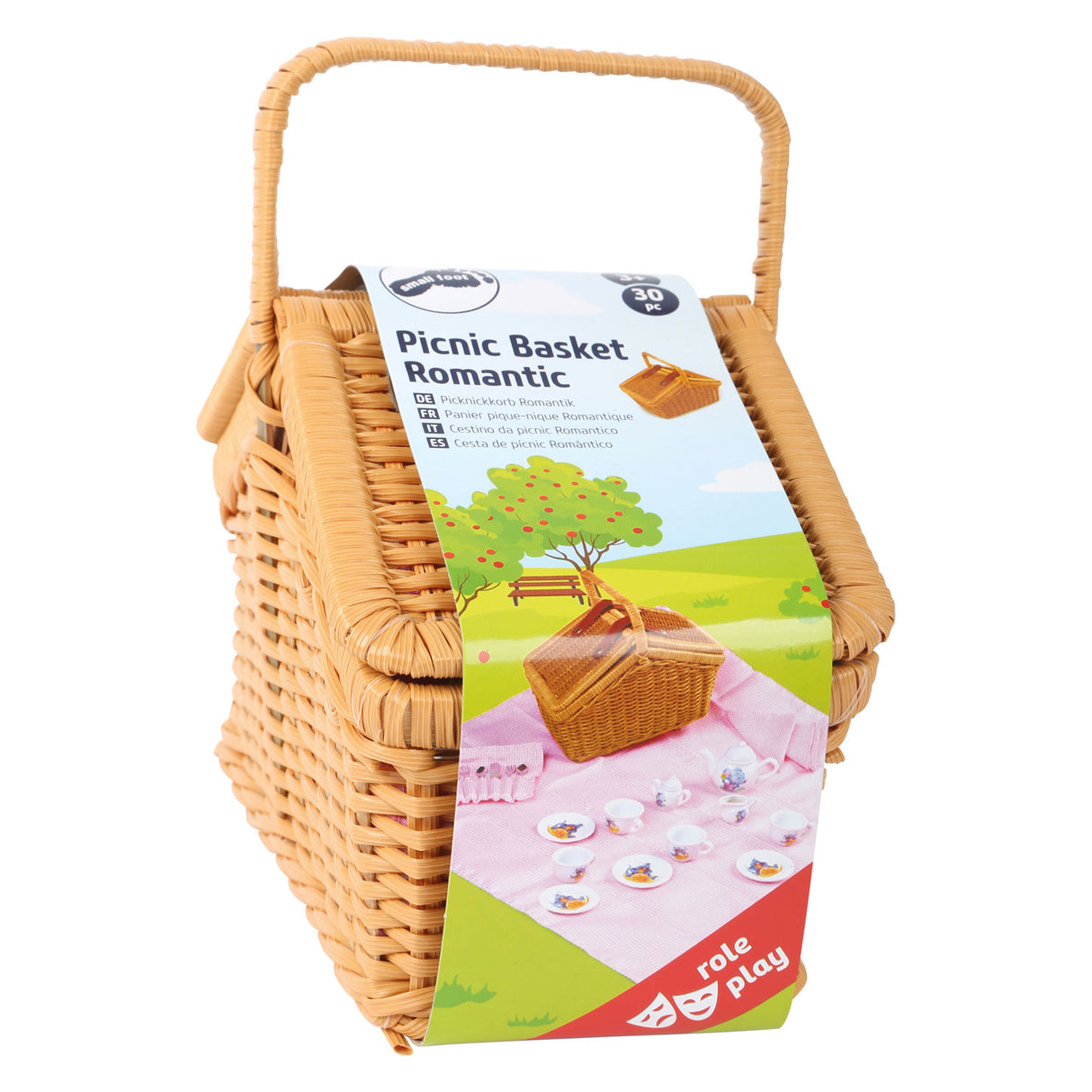 Small foot - panier pique-nique en bois avec vaisselle romantique, 30 pièces.