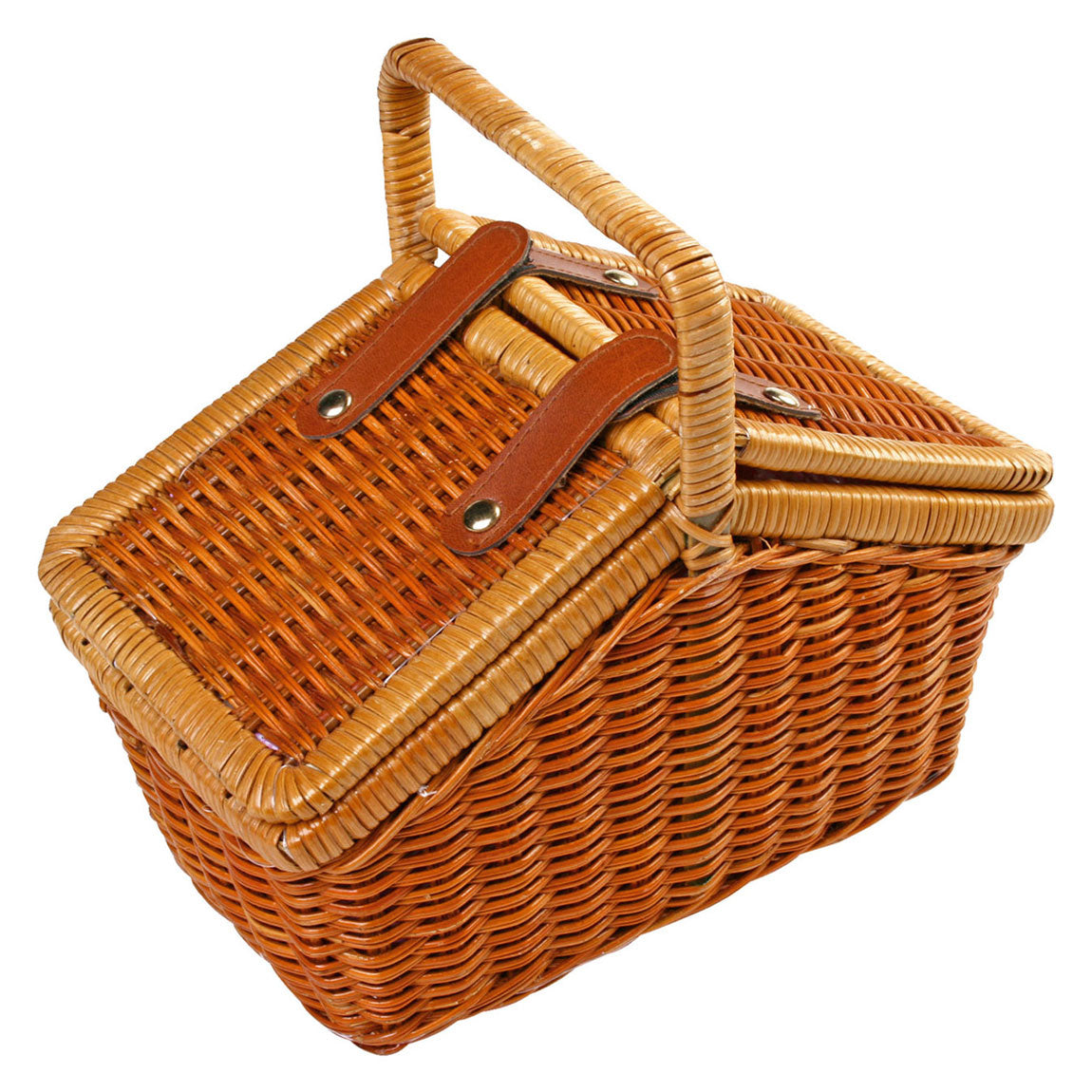 Small foot wooden picnic basket with romantic crockery, 30dlg.