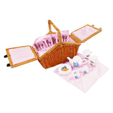 Small foot wooden picnic basket with romantic crockery, 30dlg.