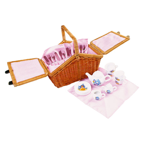 Small foot - panier pique-nique en bois avec vaisselle romantique, 30 pièces.