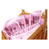 Small foot wooden picnic basket with romantic crockery, 30dlg.