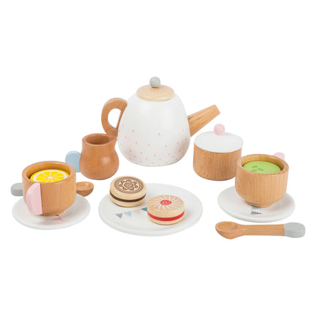 Small foot - service à thé en bois avec nourriture ludique, 17 pièces.