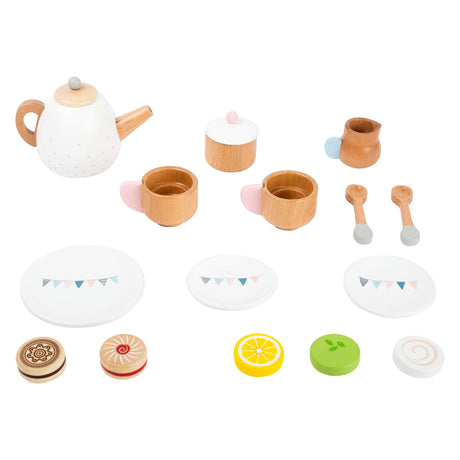 Small foot - service à thé en bois avec nourriture ludique, 17 pièces.