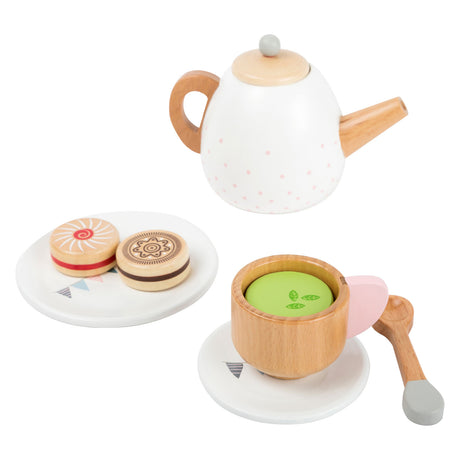 Small foot - service à thé en bois avec nourriture ludique, 17 pièces.