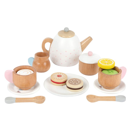 Small foot - service à thé en bois avec nourriture ludique, 17 pièces.