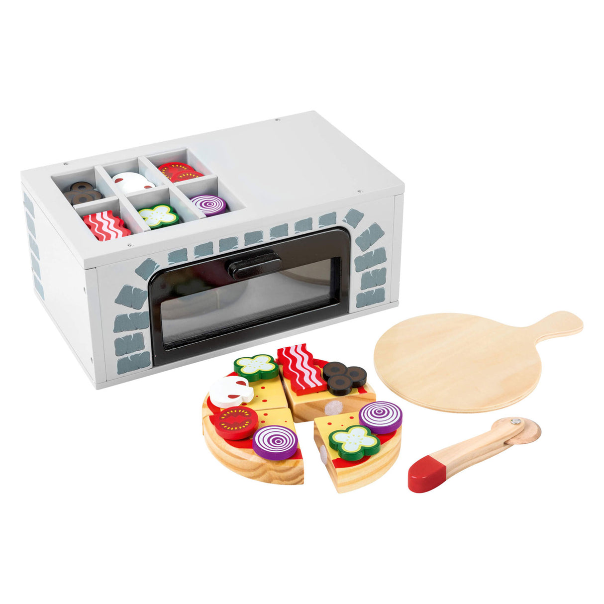 Small foot houten speeleten pizza-oven set, 25dlg.