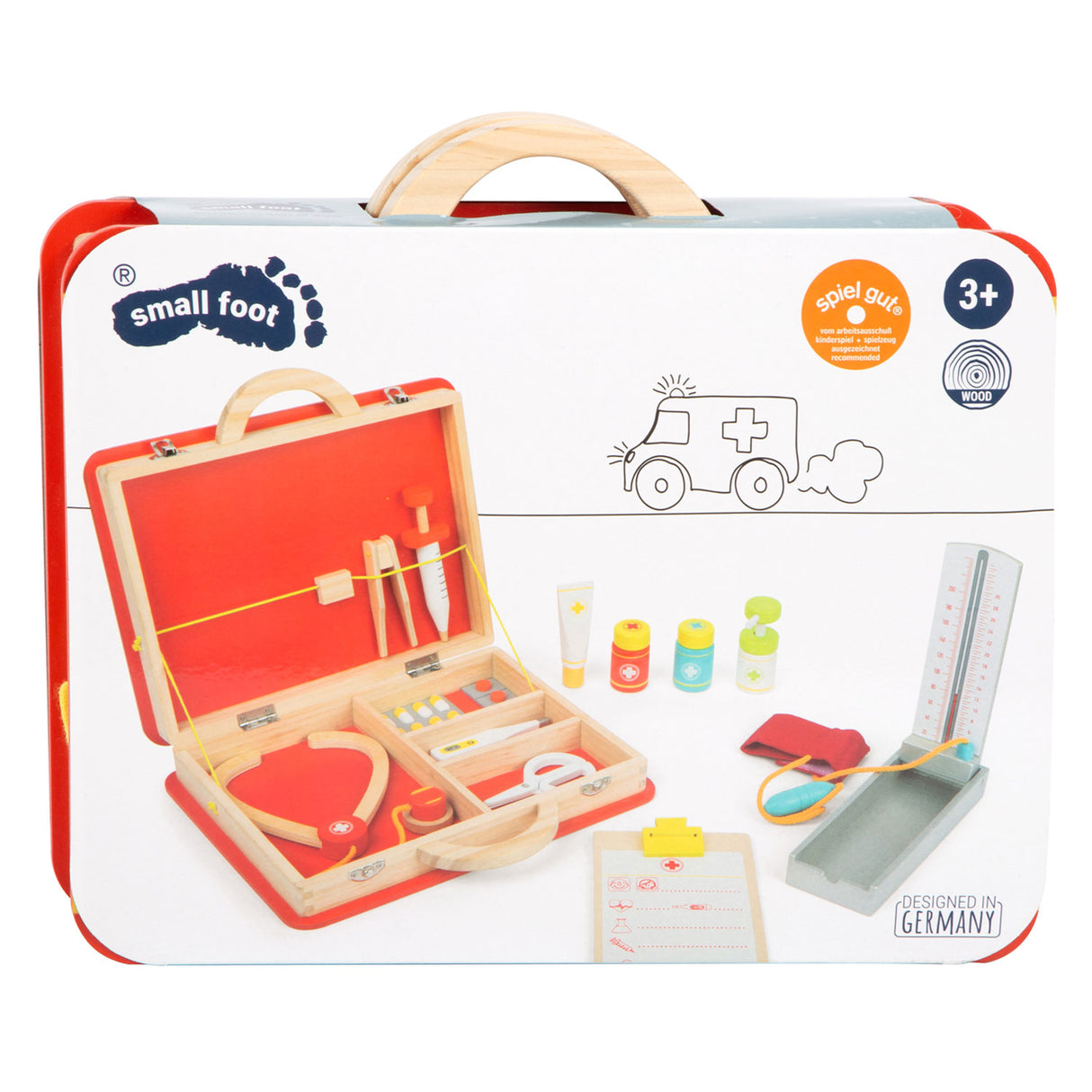 Small foot wooden doctor's suitcase first aid, 15dlg.