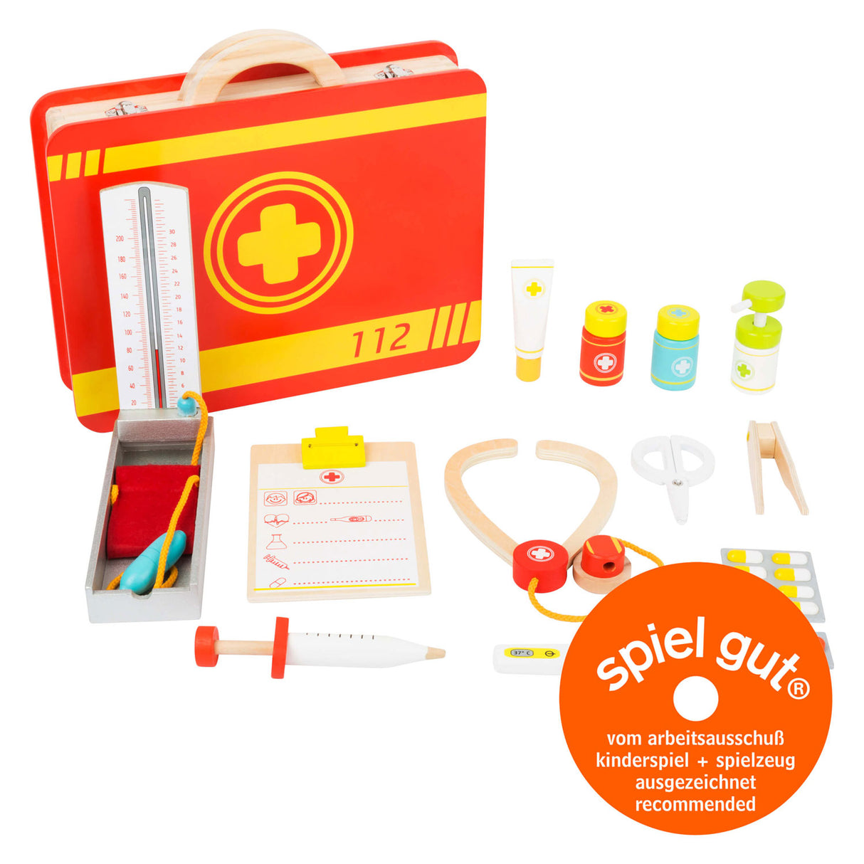 Small foot wooden doctor's suitcase first aid, 15dlg.