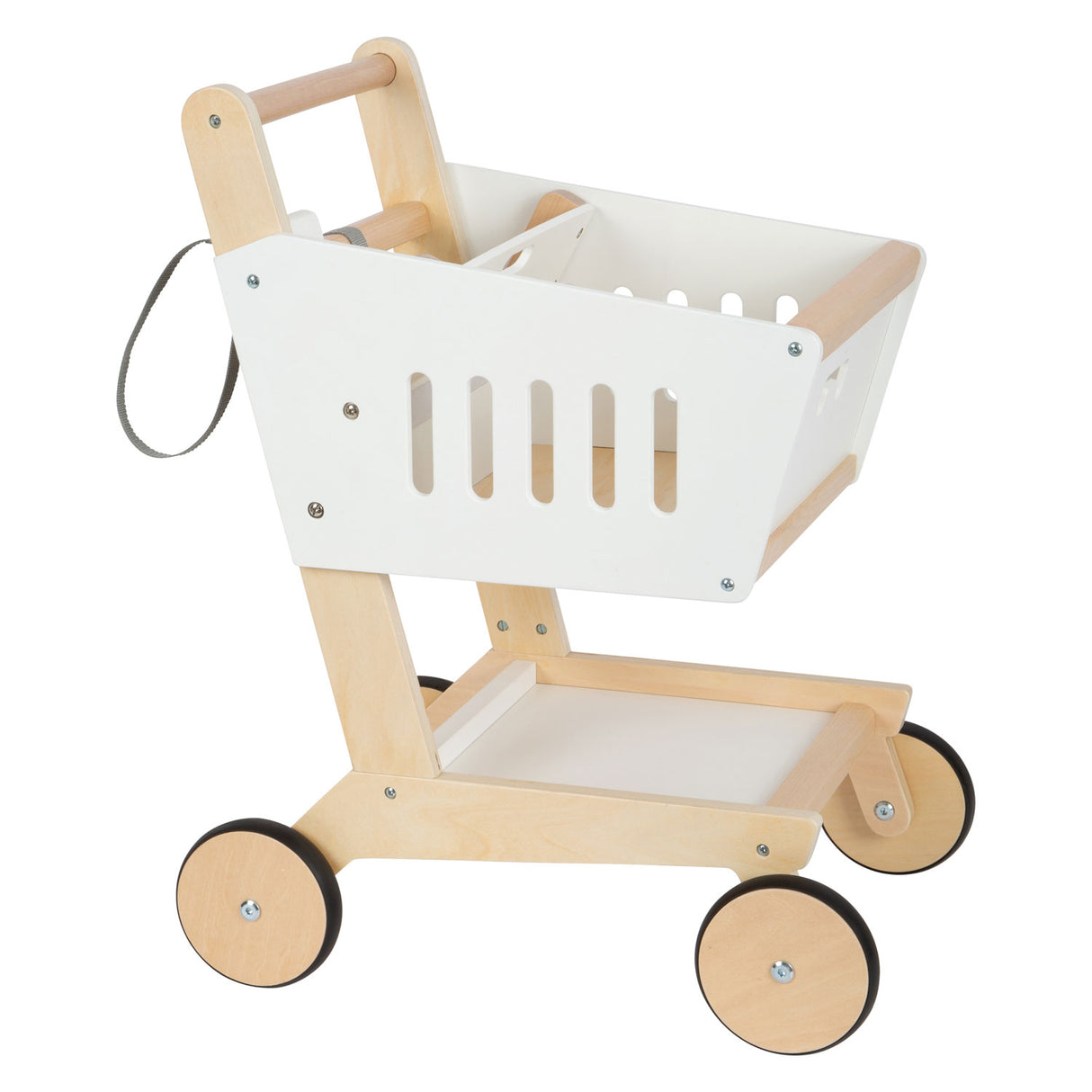 Cart d'achat de supermarché en bois à petit pied blanc