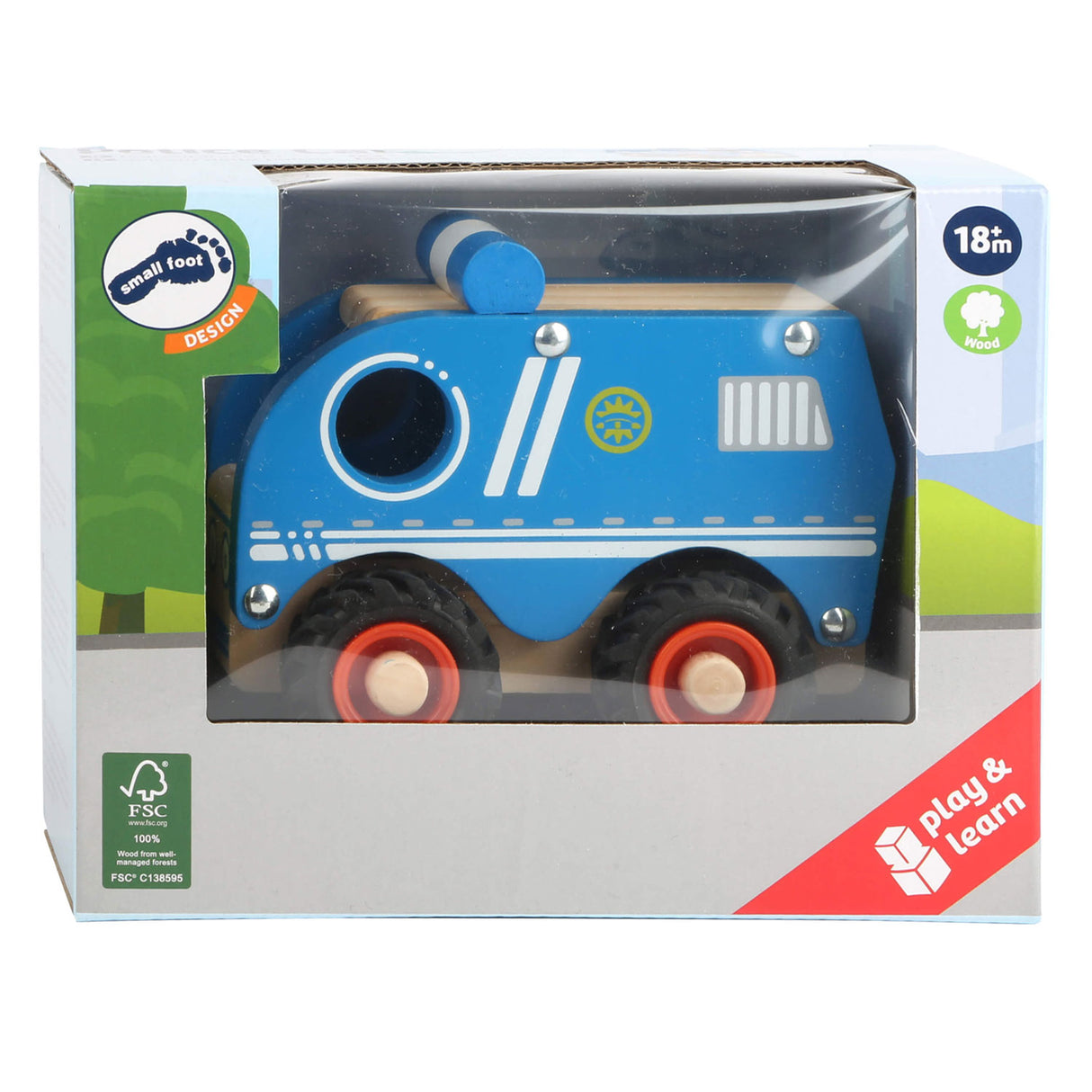 Small foot - voiture de police en bois bleue