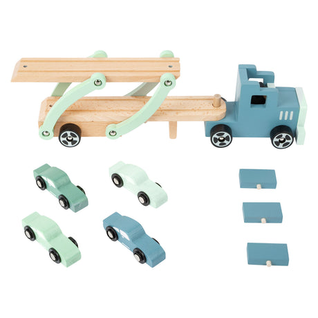 Small foot - camion transporteur en bois Chicago avec voitures, 9 pcs.