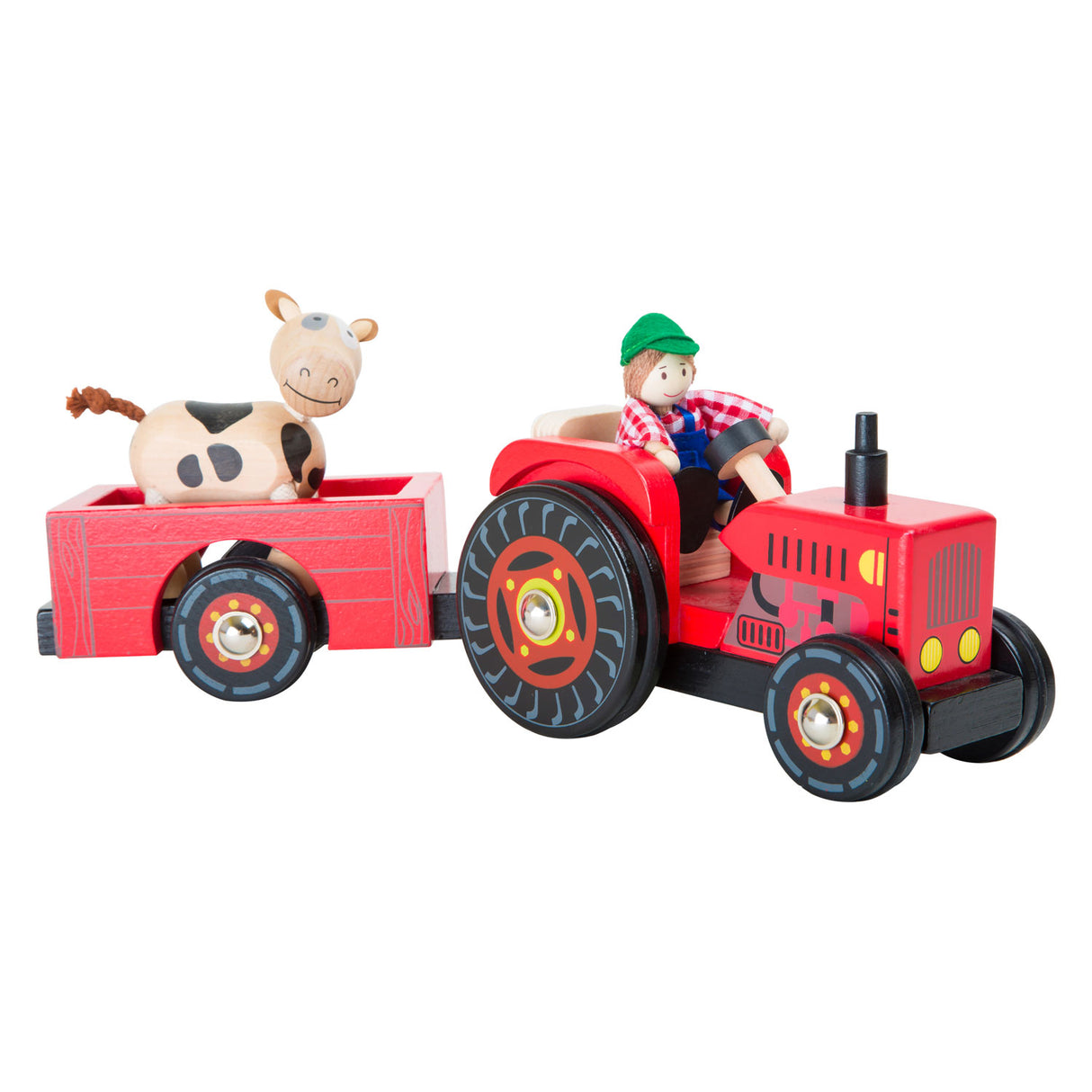 Small Foot Wooden Tracteur avec des figurines rouges en rouge et jeu, 4DLG.