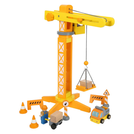 Small foot - chantier de construction de grue en bois avec accessoires, 14 pcs.