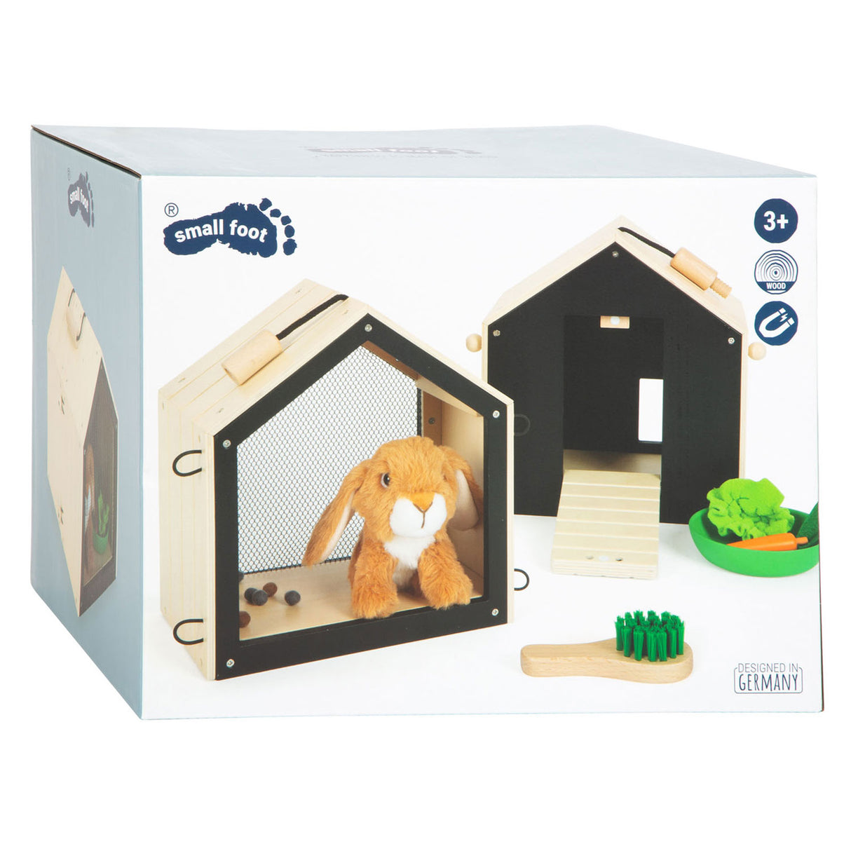 Small foot - Clapier à lapin en bois avec peluche lapin, 15 pièces.