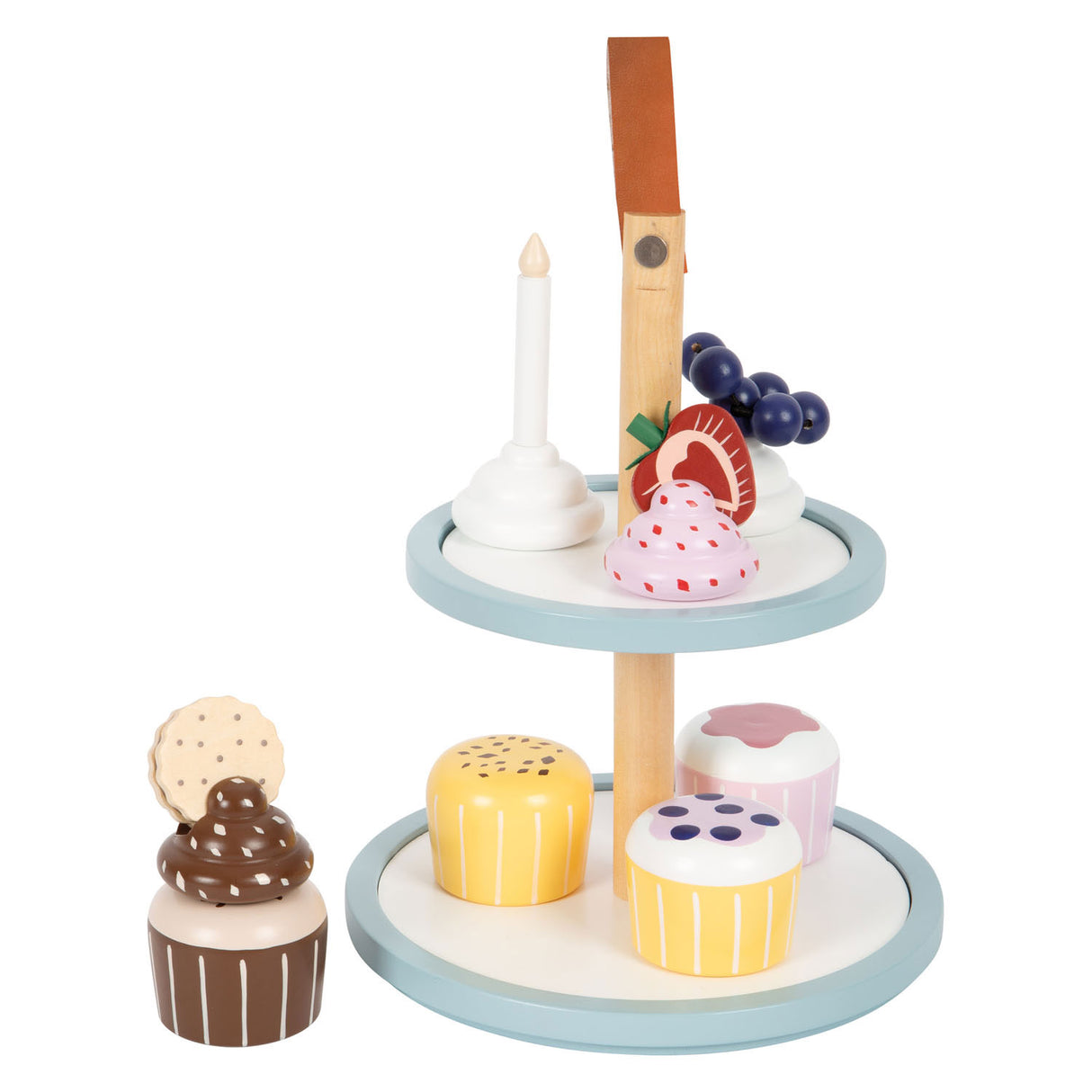 Playettes en bois de petit pied etagere avec cupcakes, 13dlg.