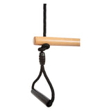 Small foot wooden trapeze swing with gymnast rings black line