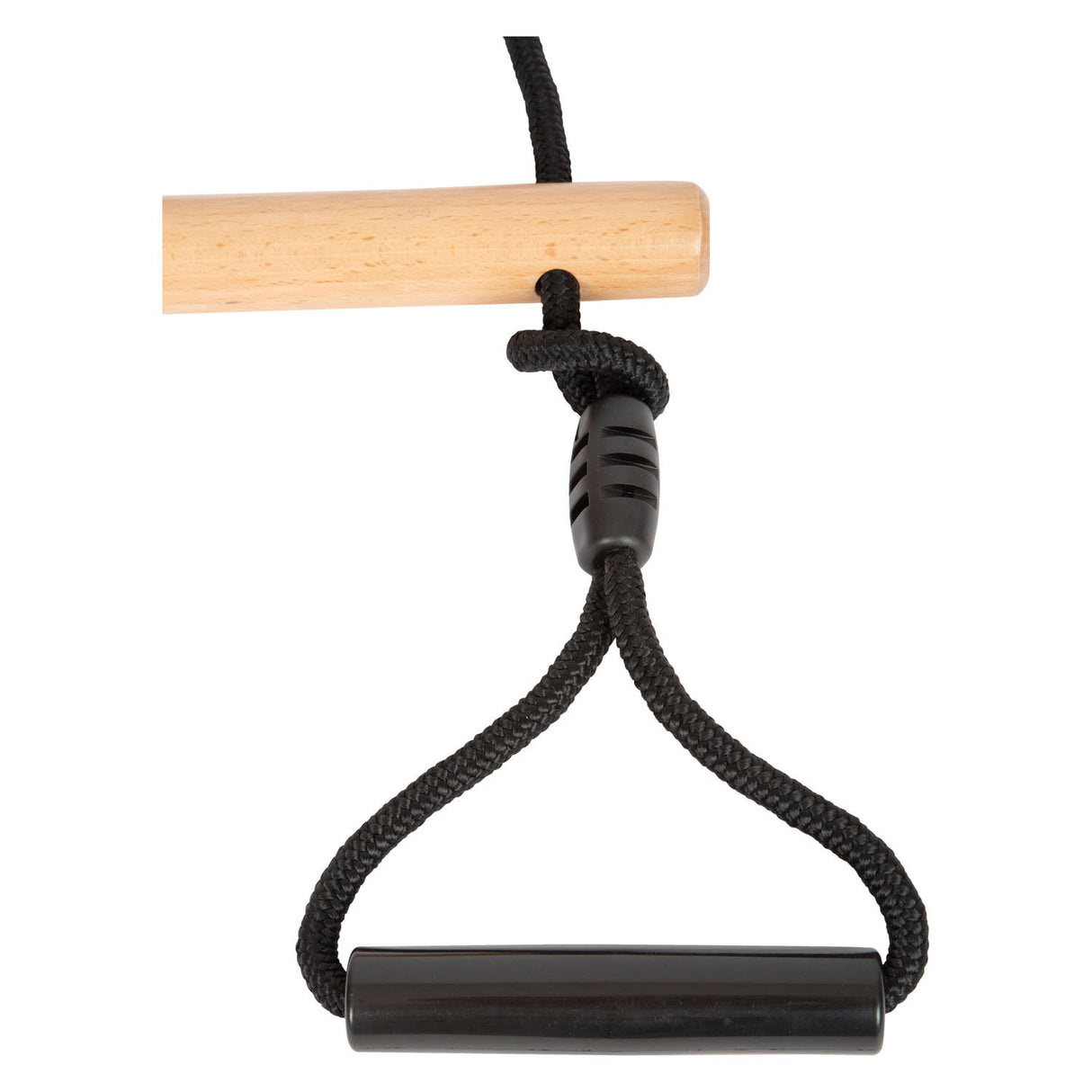 Small foot wooden trapeze swing with gymnast rings black line