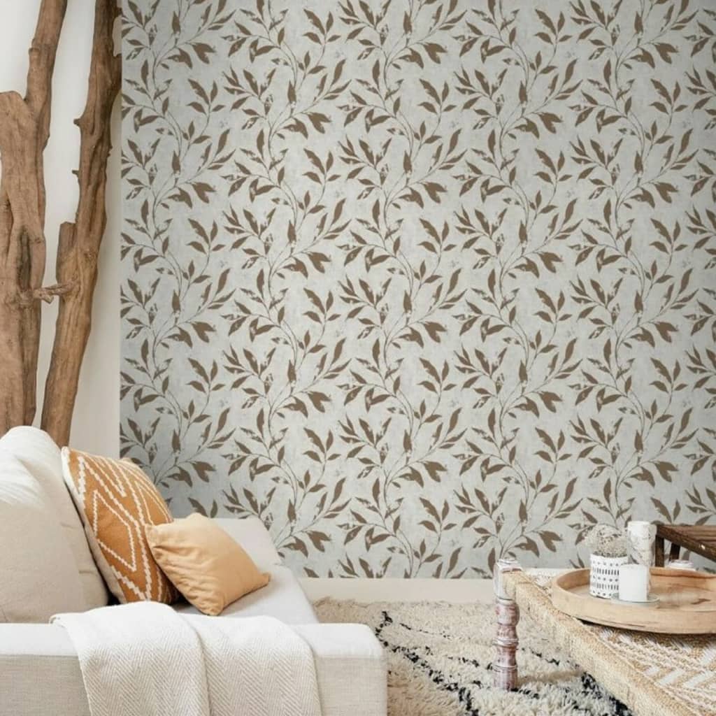 Papin de papier mural néerlandais Leafs beige et brun