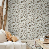 Papin de papier mural néerlandais Leafs beige et brun