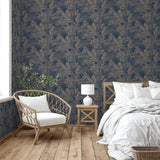 Fond d'écran des wallcoverings néerlandais Joelle Silver colored et bleu