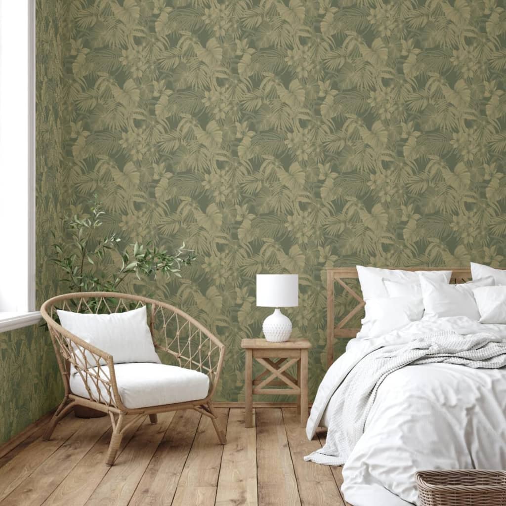 Hollandske veggdekking Dutch Wallcoverings Wallpaper Joelle Green og Gold Colored