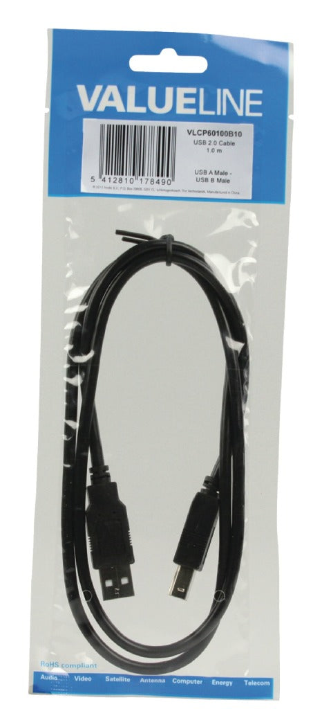 Valueline Valueline VLCP60100B10 USB 2.0 USB A Male USB B Cable masculino 1.00 m Negro