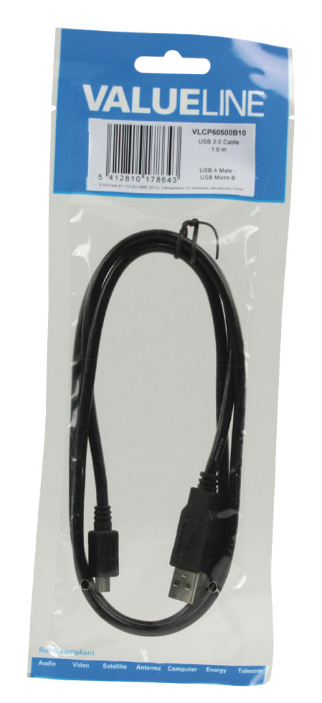 Valueline vlcp60500b10 câble usb 2.0 usb a mâle - usb micro b mâle 1,00 m noir