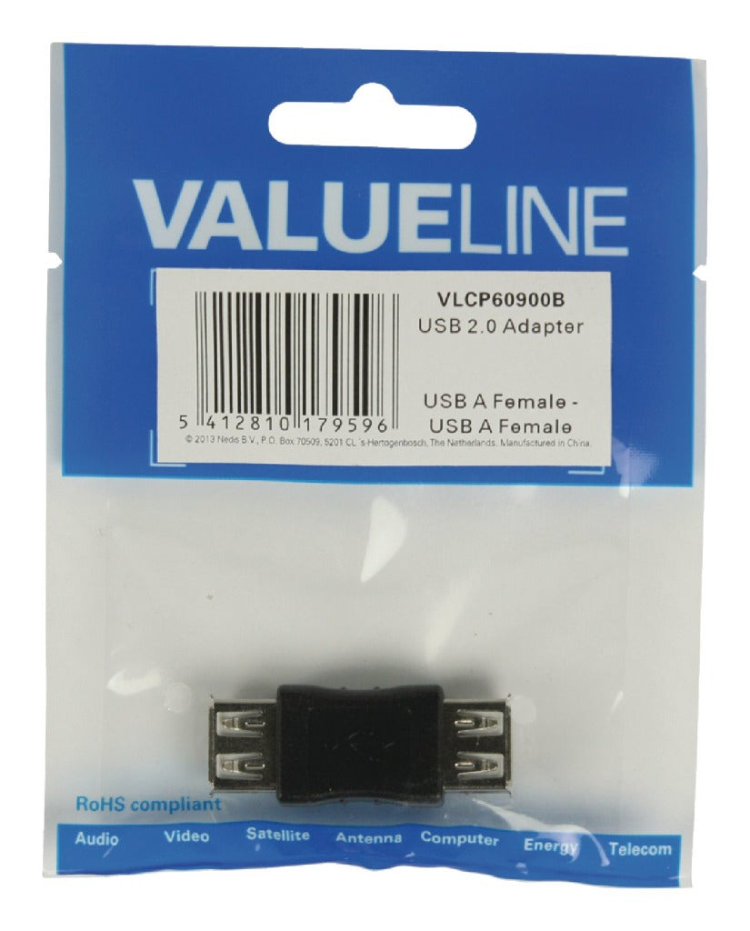 VALUELLINE VALUELINE VLCP60900B USB 2.0 USB Une femme USB Un adaptateur féminin noir