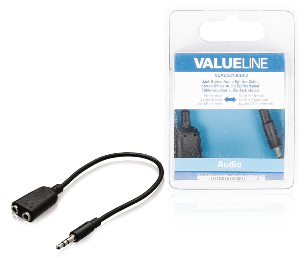 Valueline VLAB22100B02 Jack Cable de distribución de audio estéreo 3.5 mm masculino - 2x 3.5 mm femenino 0.20 m negro