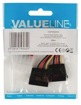 Valueline VLCP73520V015 Intern Stroom Splitter Cable Molex Male - 2x SATA 15 -Pins Female 0,15 m flerfärgad färgad