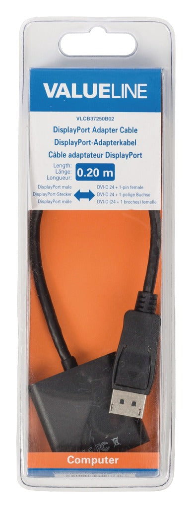 Valueline VLCB37250B02 Câble Adaptateur DisplayPort DisplayPort Mâle - DVI-D 24 + 1-pin Femelle 0,20 m Noir