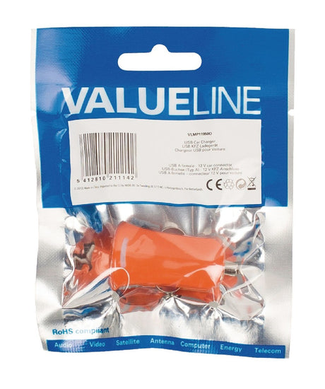 Valueline VLMP11950O Chargeur voiture USB USB A femelle - Connexion voiture 12V orange