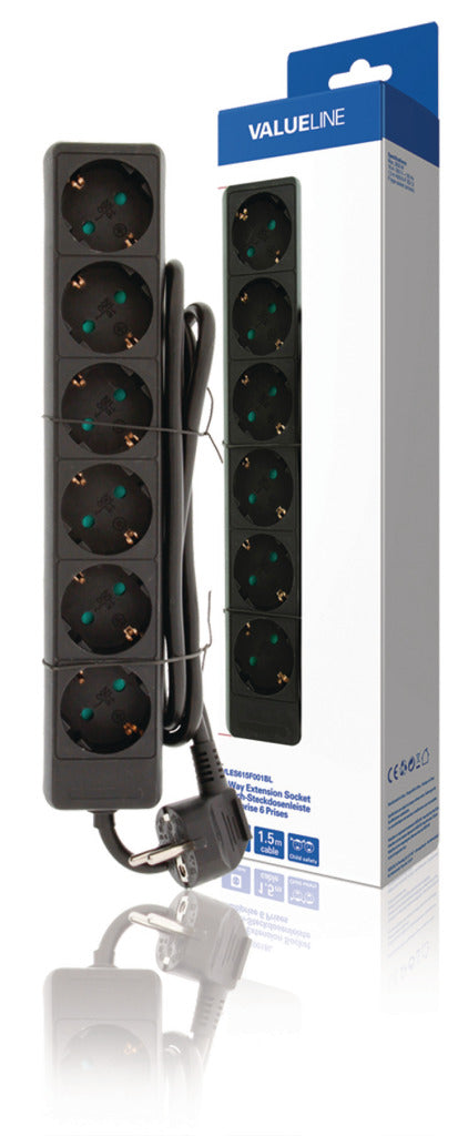 Valueline vles615f001bl prise 6 voies 1,50 m noir