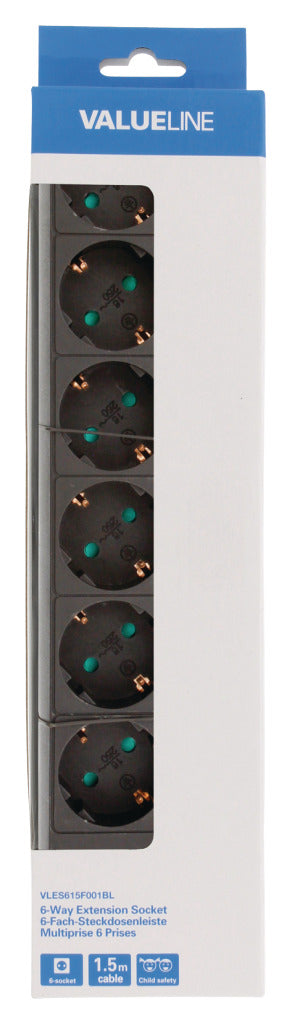 Valueline vles615f001bl prise 6 voies 1,50 m noir