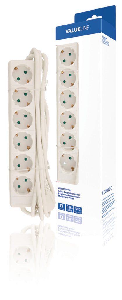Valueline vles630f001wh prise 6 voies 3,00 m blanc