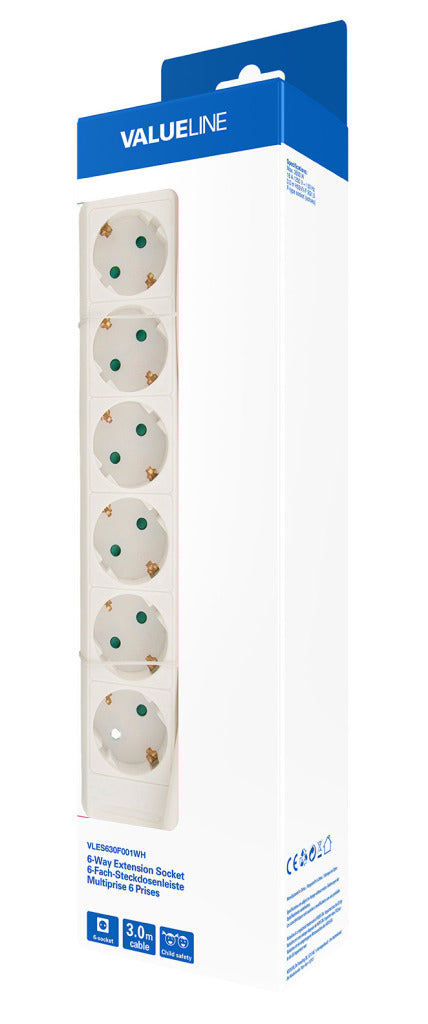 Valueline vles630f001wh prise 6 voies 3,00 m blanc
