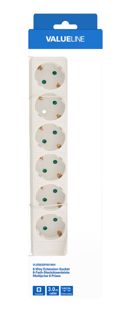 Valueline vles630f001wh prise 6 voies 3,00 m blanc