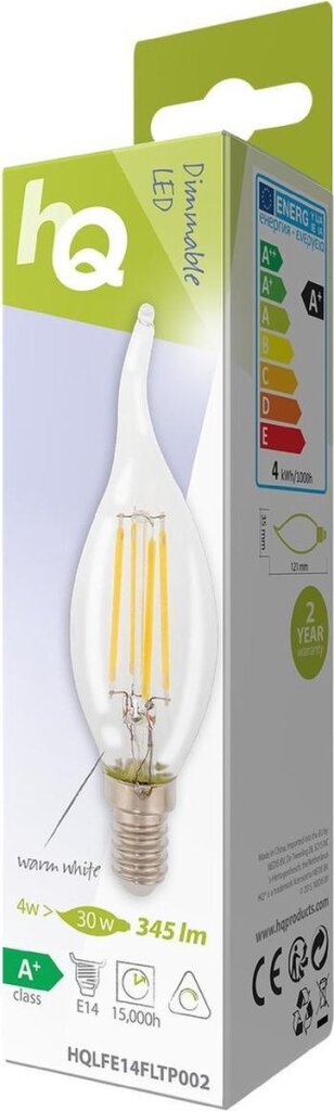 HQ LFE14FLTP002 Lampe à filament rétro LED E14 Bougie incurvée à intensité variable 4W 345LM 2700K