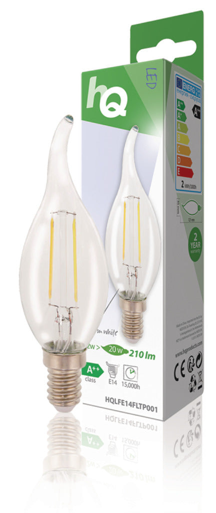 HQ LFE14FLTP001 Lampe à filament rétro LED E14 Bougie incurvée 2W 210LM 2700K