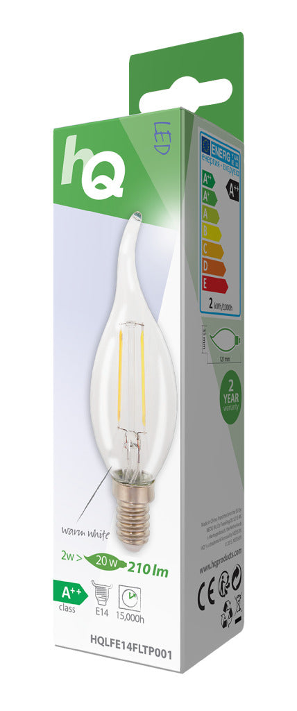 HQ LFE14FLTP001 Lampe à filament rétro LED E14 Bougie incurvée 2W 210LM 2700K